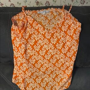 LOFT Orange and White Smocked Camisole Top